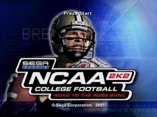 NCAA College Football 2K2 title screen for Sega Dreamcast
